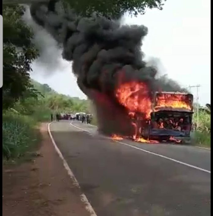 Metro Mass Bus Catches Fire on the Obuasi-Dunkwa Highway