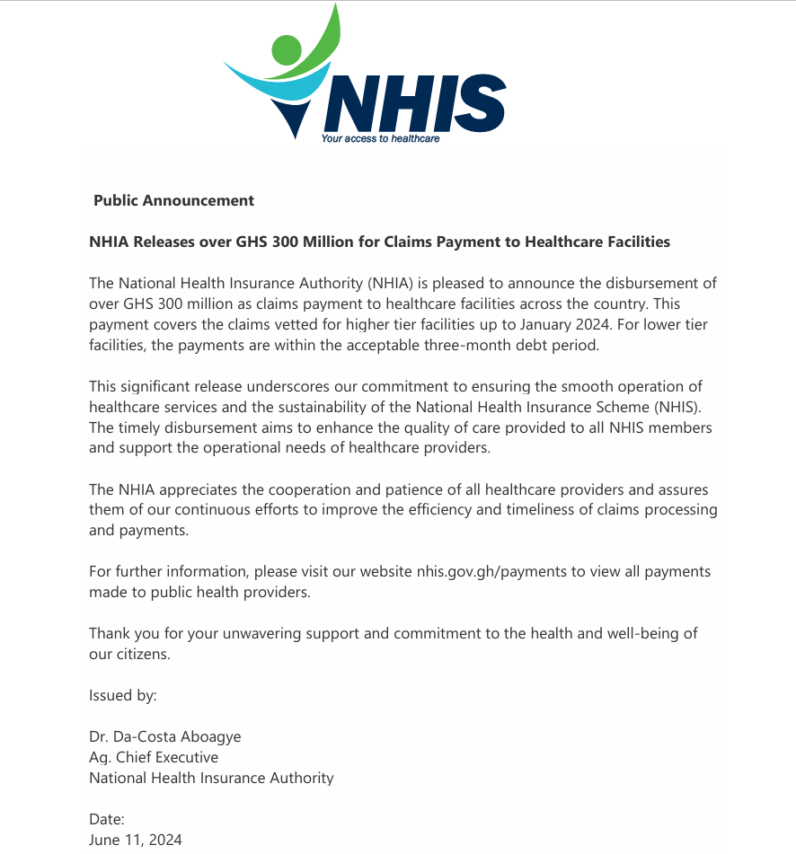 NHIA Disburses Over GH₵300m As Claims Payment To Healthcare Facilities Nationwide