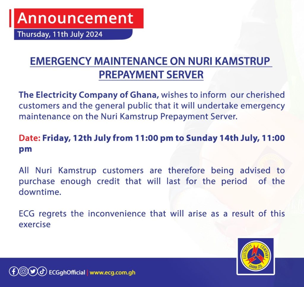 ECG Announces Emergency Maintenance On Prepayment Server